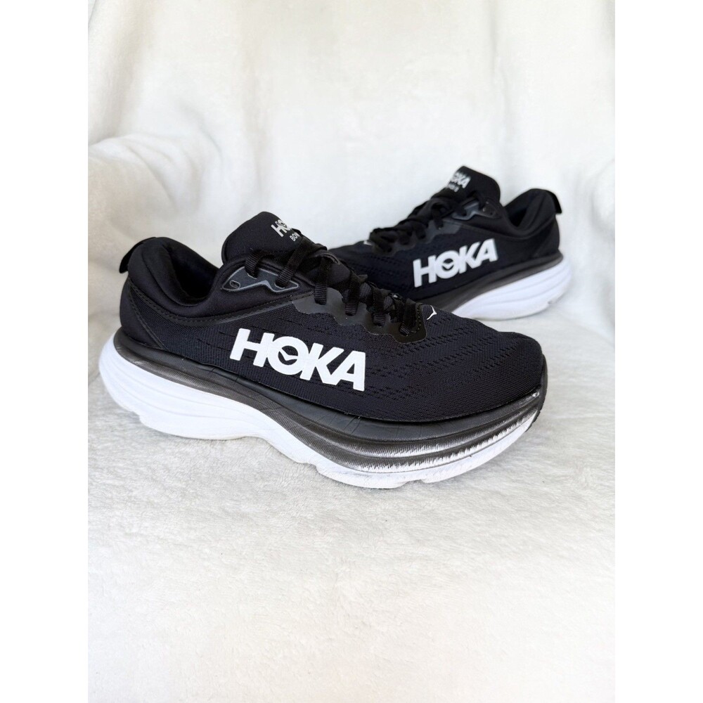 Hoka Bondi 8 Women Size 7.5B Black White Running Shoes